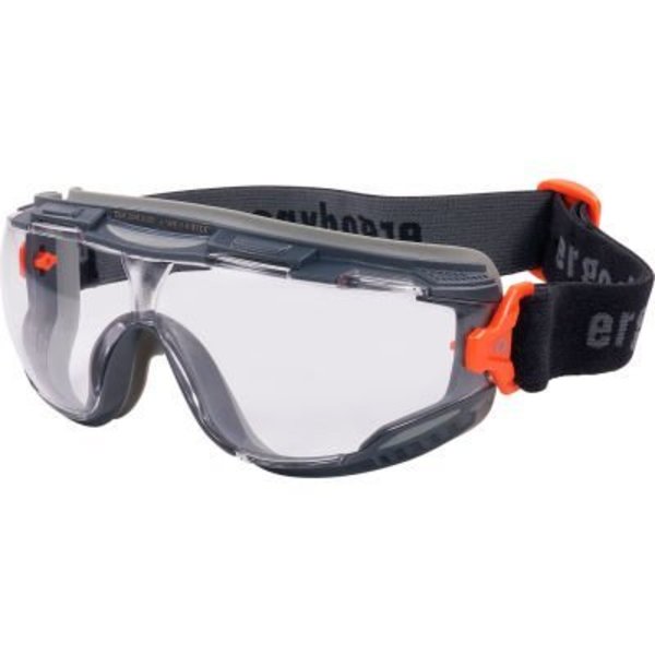 Ergodyne ARKYN-FAB Clear Lens Safety Goggles w/ Elastic Strap, Anti-Scratch & Anti-Fog, Gray 60308